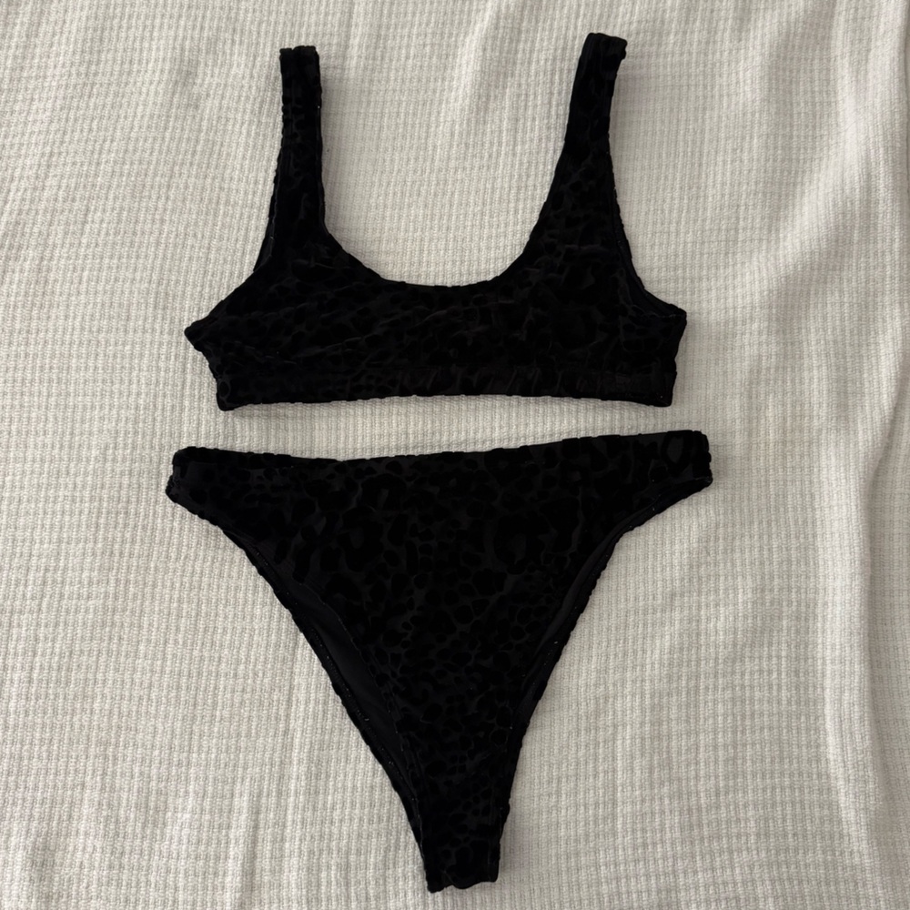 Nasty Gal Black Velvet Leopard Bikini Set